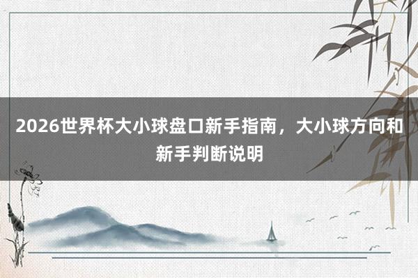 2026世界杯大小球盘口新手指南，大小球方向和新手判断说明